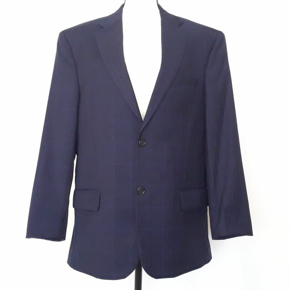 Jos. A. Bank Blue Grid Double Vent Wool Jacket - Picture 1 of 14